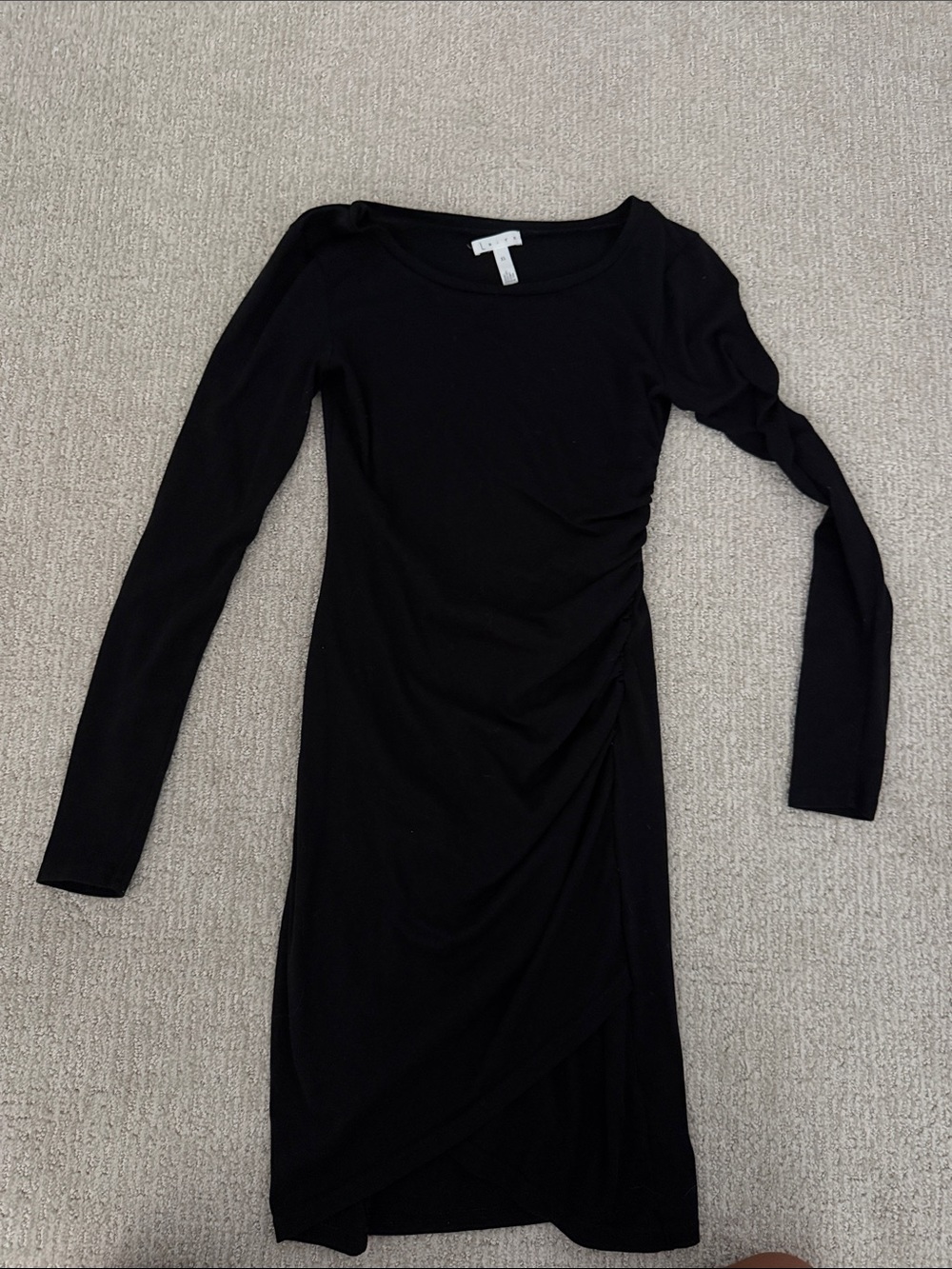 Leith Black Long Sleeve Side-Ruched Wrap Dress